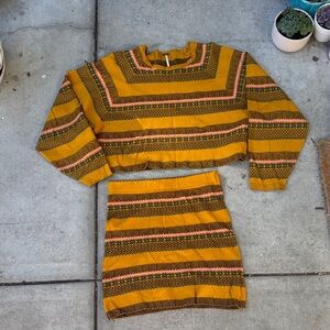 Free People Striped Mustard and Pink Mini Skirt